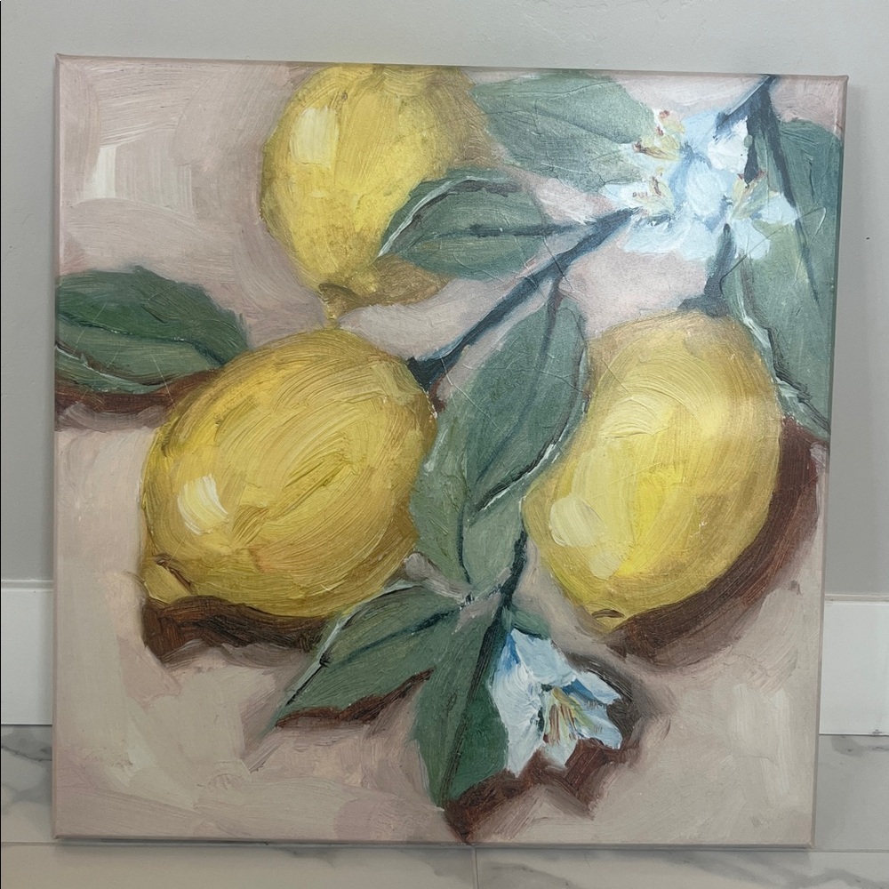 At Home Lemon & Flower 24” x 24” Canvas Print Painting